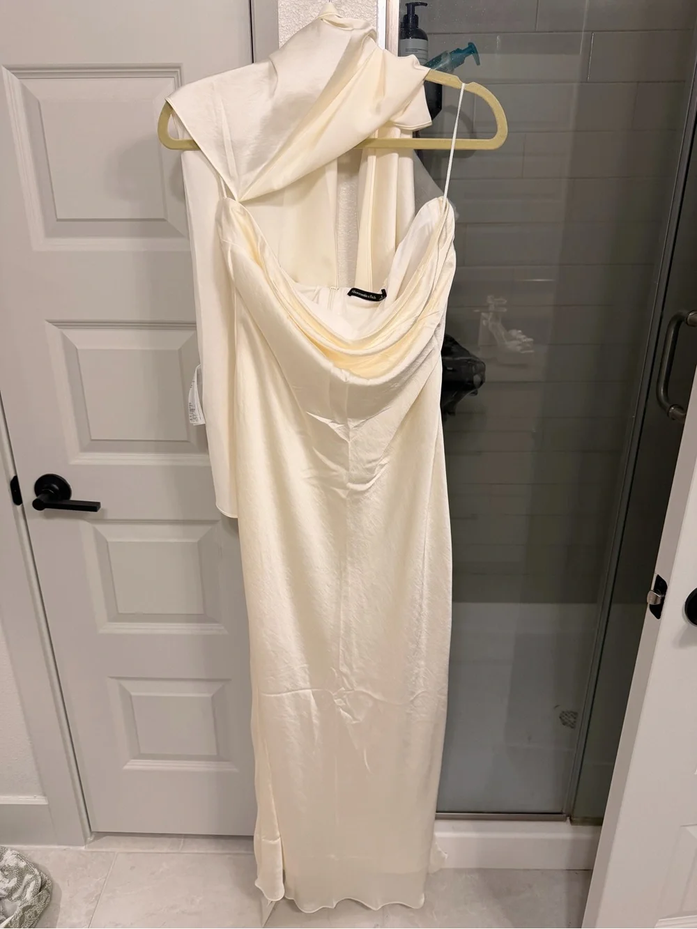 Elegant Cream Slip Dress with Draped Scarf